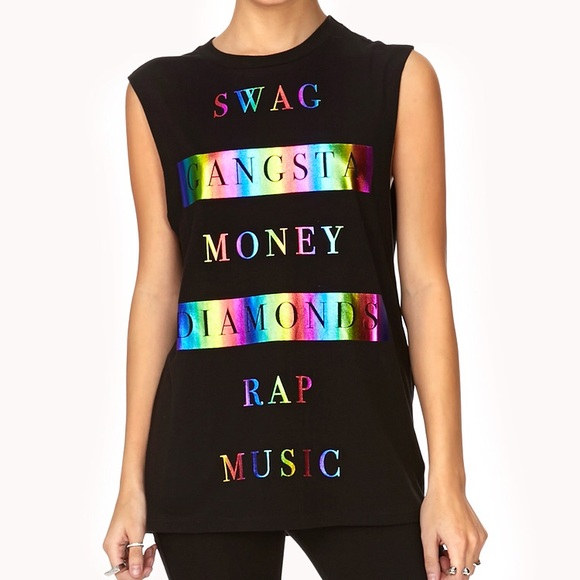 Forever 21 Tops - F21 Swag Metallic Muscle Tee